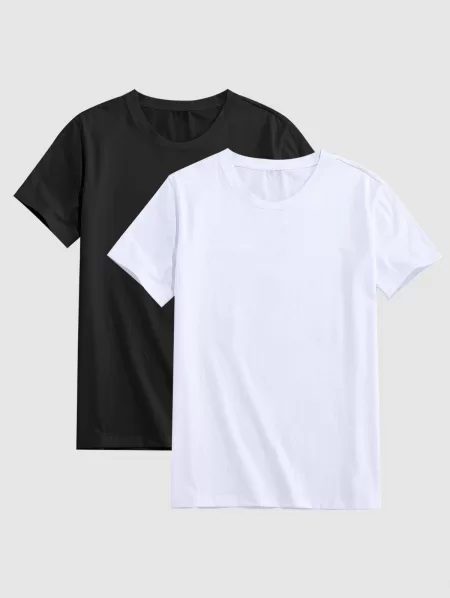 2pcs Solid Color Basic Casual T-shirts
