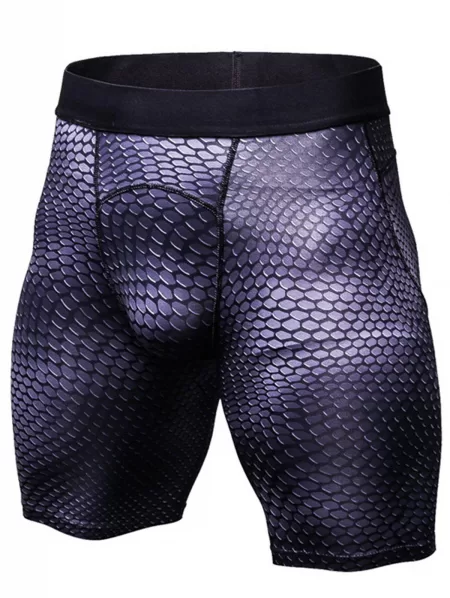3d Geometric Print Fitted Gym Shorts