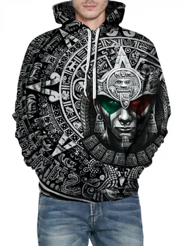 3d Print Vintage Front Pocket Drawstring Hoodie