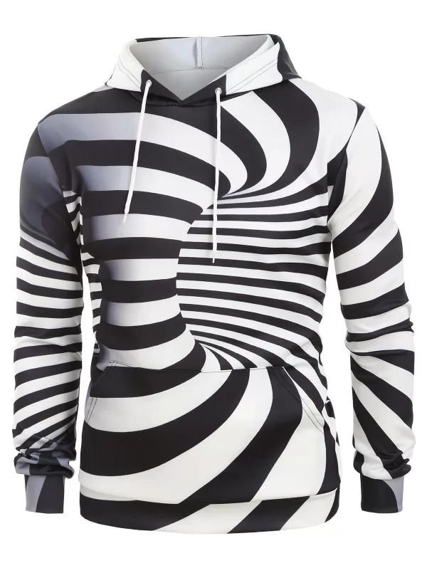 3d Swirl Print Front Pocket Hoodie