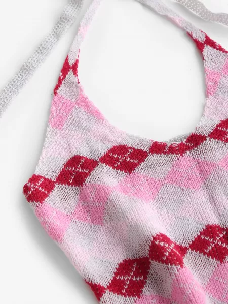 Argyle Halter Slinky Sweater Dress