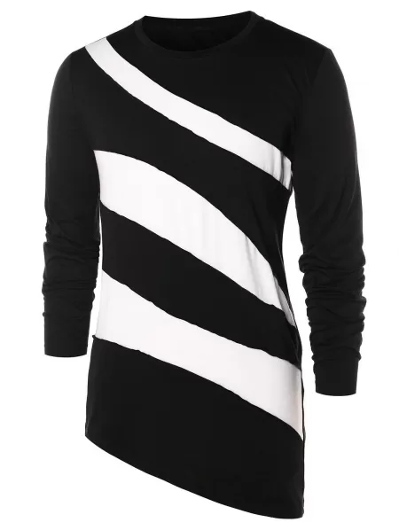 Asymmetric Color Block Long Sleeve T-shirt