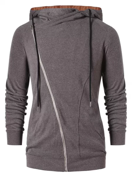 Asymmetric Zip Color Block Hoodie