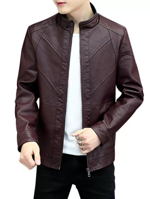 Autumn Motor Seam Zipper Pu Jacket