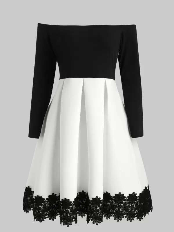 Bare Shoulder Long Sleeve Cocktail Dress