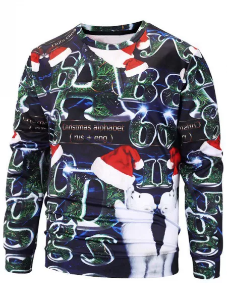 Bear And Christmas Cap Print Sweatshirt