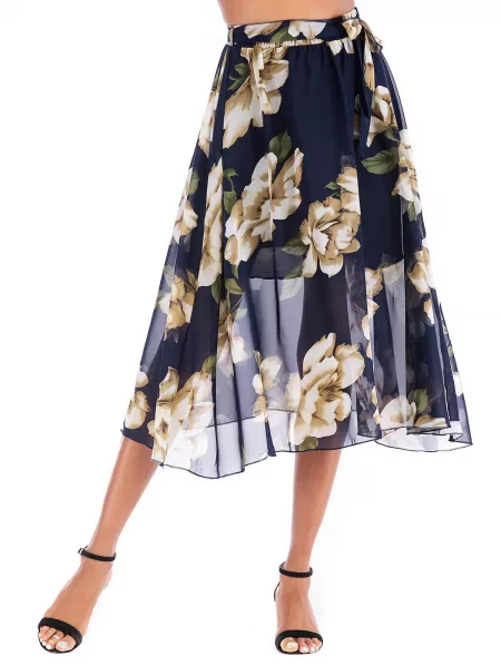 Belted Floral Midi Skirt