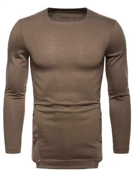 Button Hem Design Round Neck T-shirt