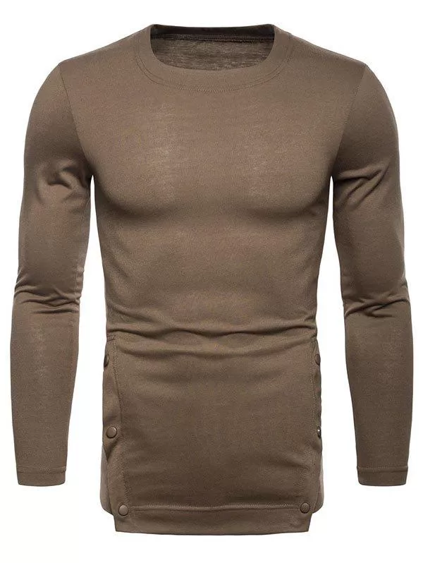 Button Hem Design Round Neck T-shirt