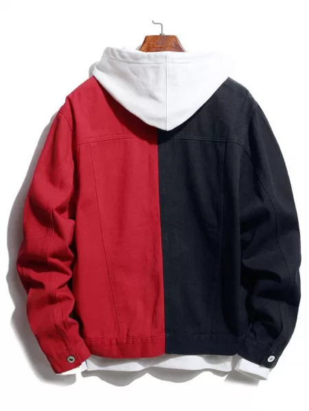 Button Up Double Pockets Two Tone Jean Jacket