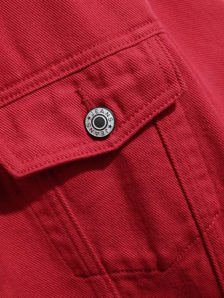 Button Up Double Pockets Two Tone Jean Jacket