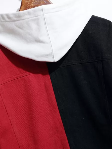 Button Up Double Pockets Two Tone Jean Jacket