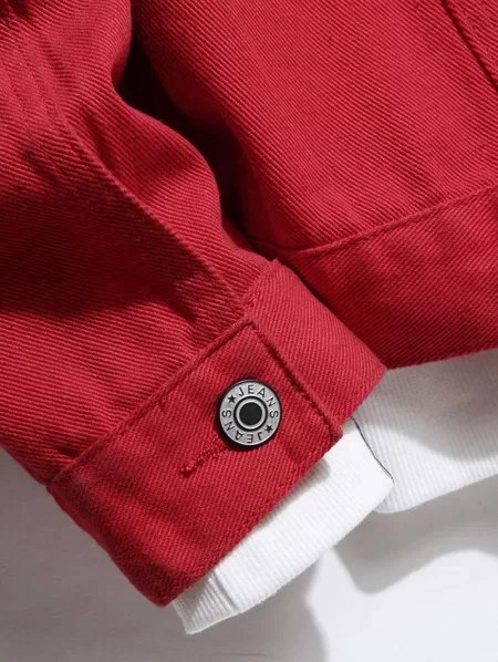 Button Up Double Pockets Two Tone Jean Jacket