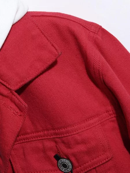 Button Up Double Pockets Two Tone Jean Jacket