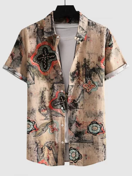Button Up Ethnic Printed Vintage Shirt