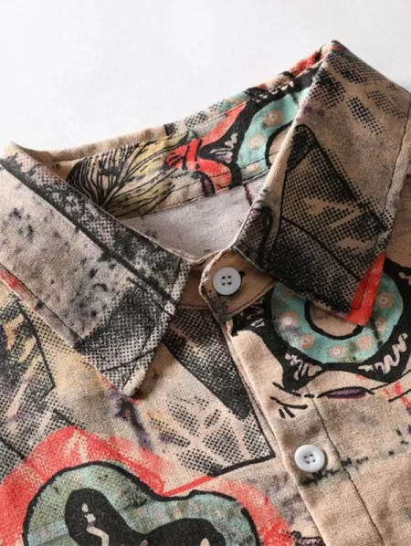 Button Up Ethnic Printed Vintage Shirt