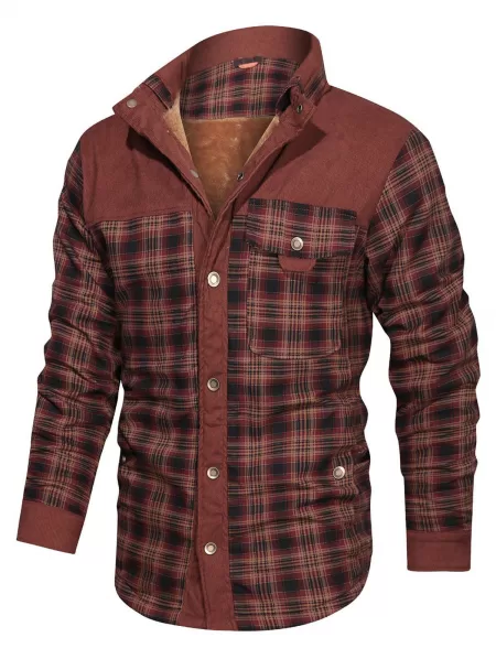 Button Up Plaid Print Fleece Jacket