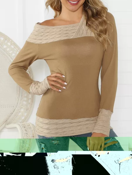 Cable Knit Contrast Skew Neck Knitwear