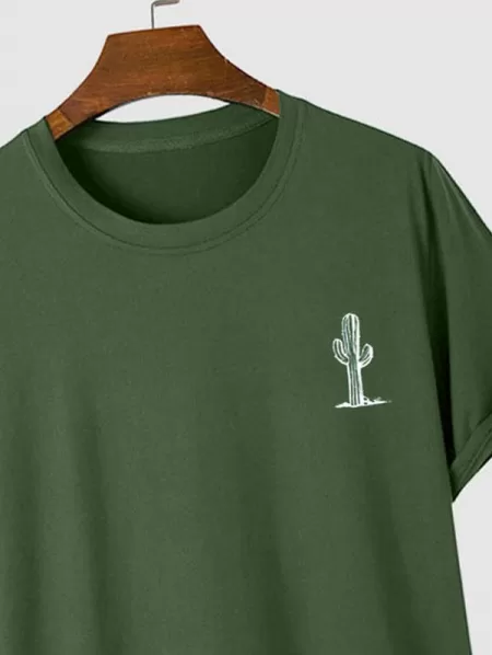 Cactus Pattern T-shirt And Drawstring Shorts Two Piece Set