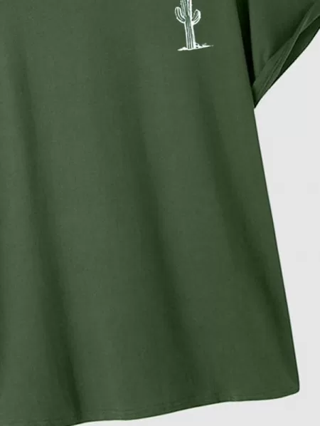 Cactus Pattern T-shirt And Drawstring Shorts Two Piece Set