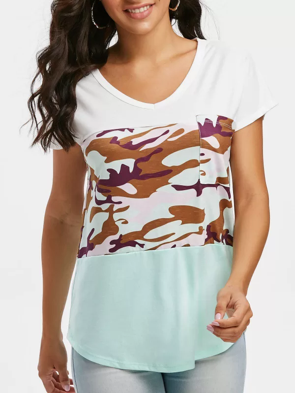 Camo Batwing Sleeve Pocket T-shirt