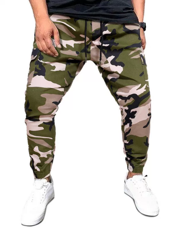 Camo Print Flap Pockets Casual Cargo Pants