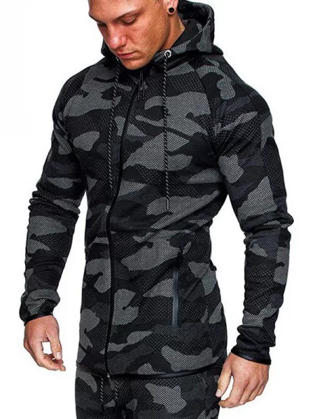 Camo Print Zip Up Hoodie
