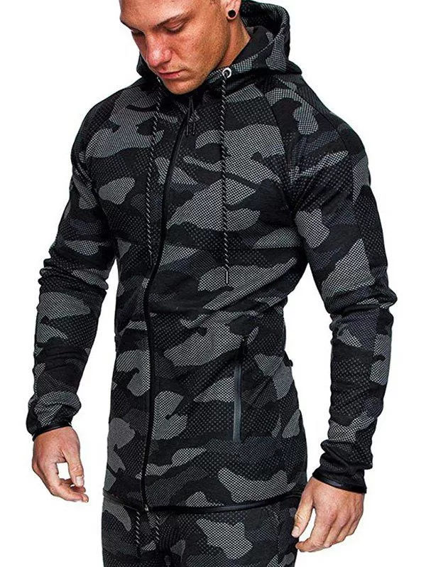 Camo Print Zip Up Hoodie