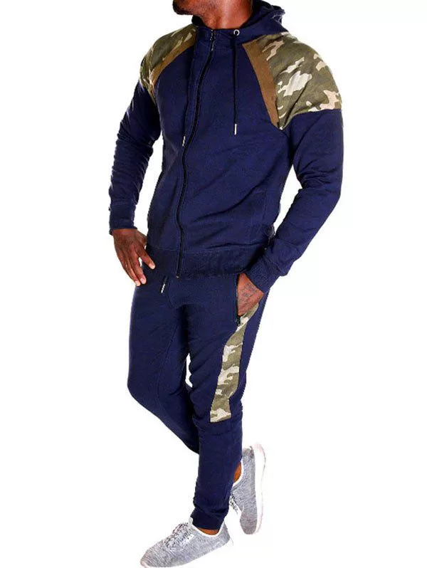 Camo Spliced Print Casual Sports Suit