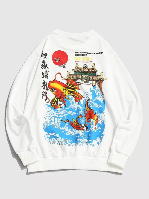 Carp Leaping Over Dragon Gate Chinoiserie Crewneck Sweatshirt
