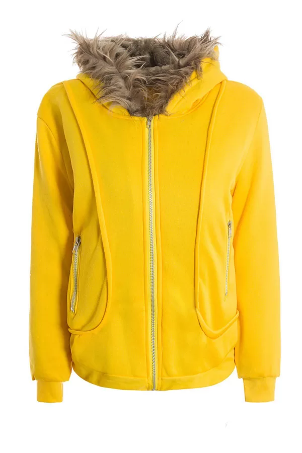 Casual Artificial Wool Embellished Hooded Zipper And Pocket Design Women's Cotton Coat