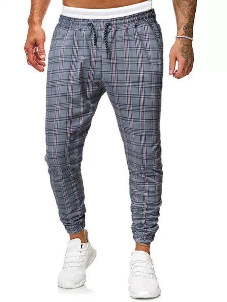 Casual Plaid Printed Drawstring Jogger Pants