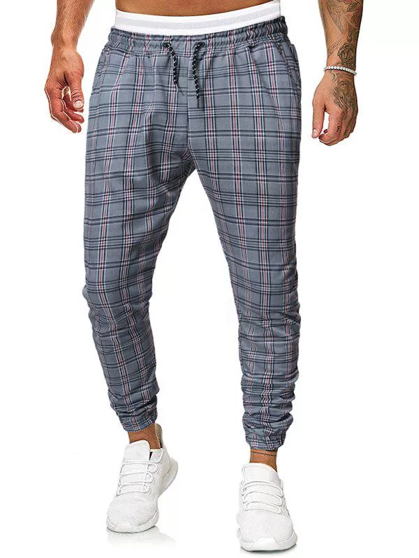 Casual Plaid Printed Drawstring Jogger Pants