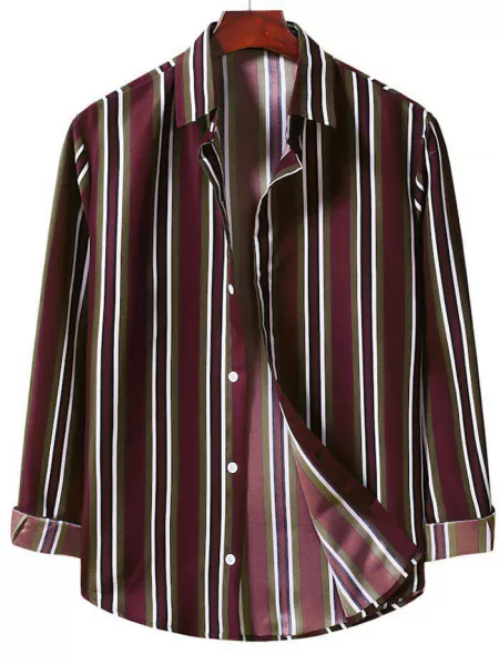 Casual Vertical Stripe Button Up Shirt