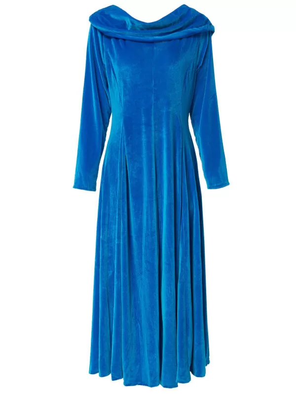 Charming Solid Color Slash Neck Long Sleeve Flare Midi Dress For Women