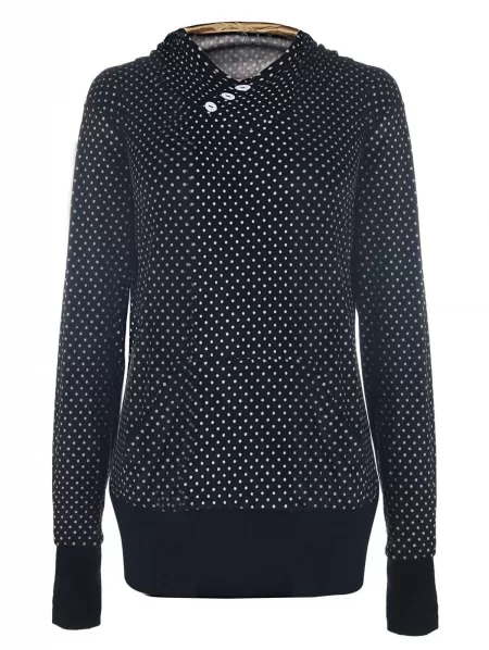 Chic Hooded Long Sleeve Pocket Design Polka Dot Women's Hoodie