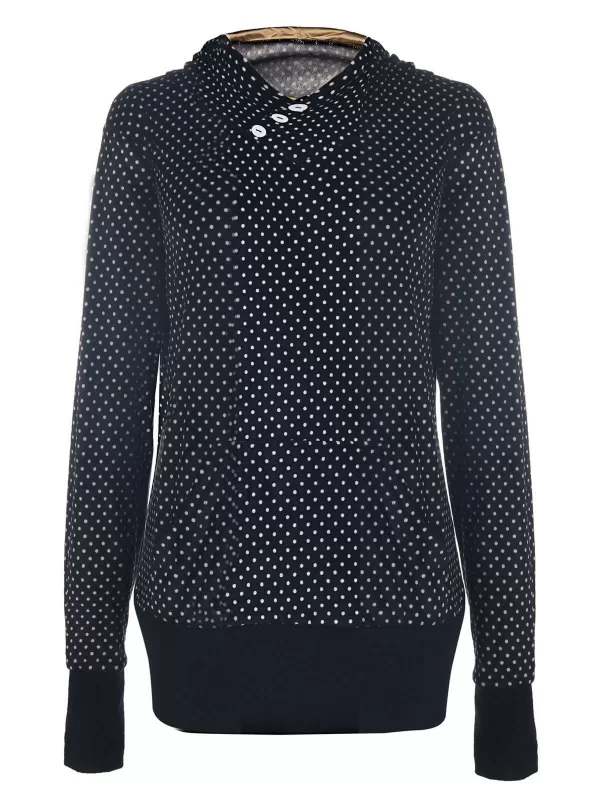 Chic Hooded Long Sleeve Pocket Design Polka Dot Women's Hoodie