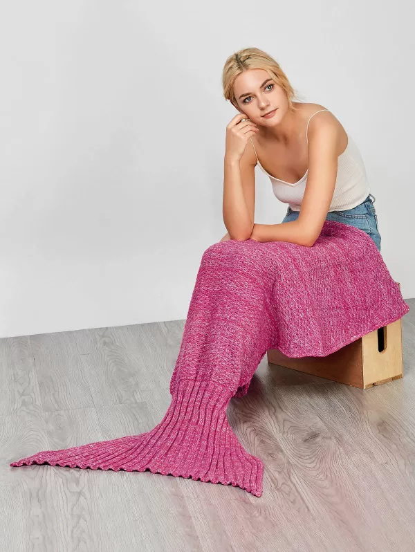 Chic Quality Comfortable Solid Color Handmade Wool Knitted Mermaid Design Throw Blanket