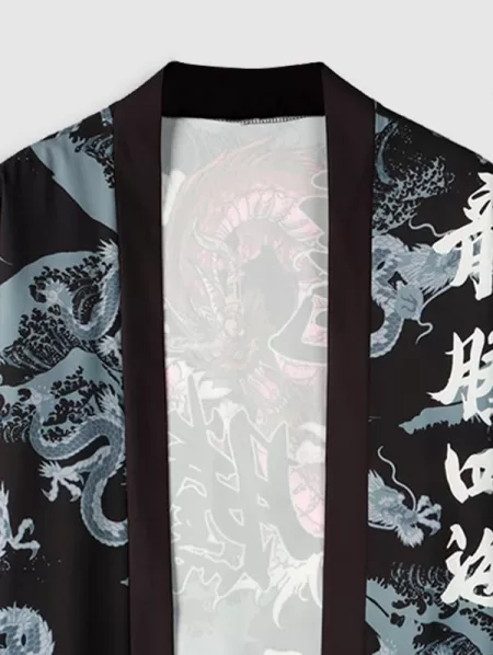 Chinese Character And Dragon Print Graphic Kimono