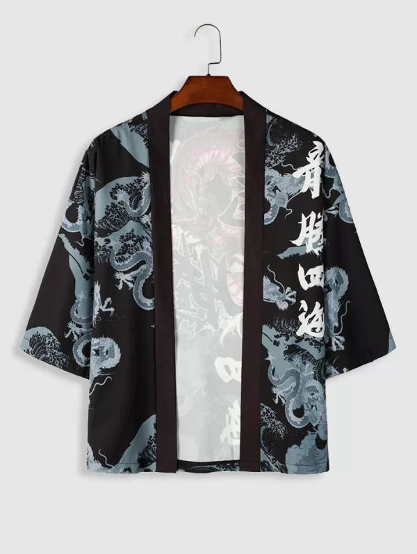 Chinese Character And Dragon Print Graphic Kimono