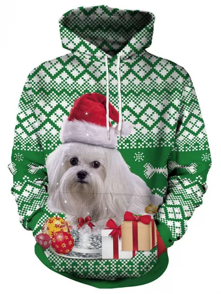 Christmas Dog And Gift Print Pullover Hoodie
