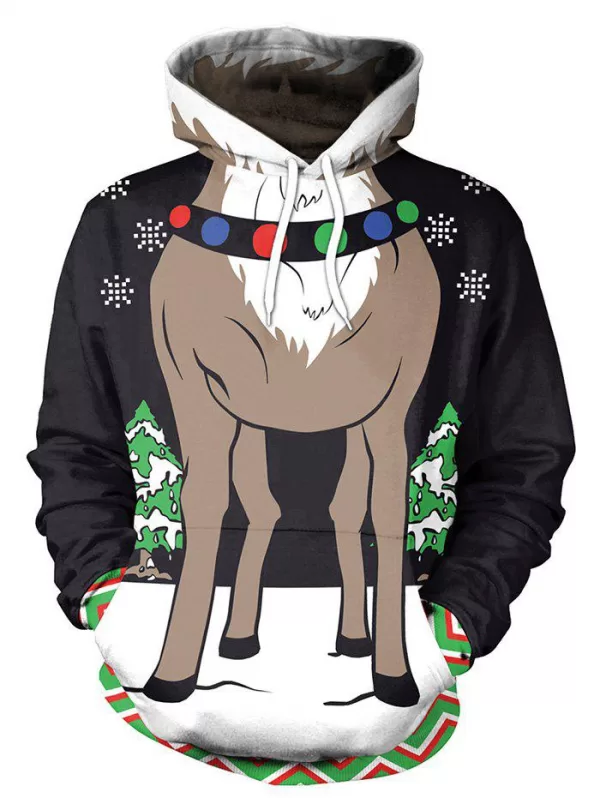 Christmas Holiday Reindeer 3d Code Print Hoodie