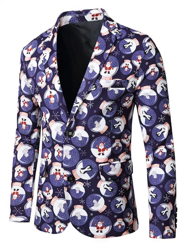 Christmas Santa Claus Animal Print Lapel Side Slit Blazer
