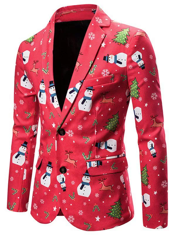 Christmas Snowman Deer Single Breasted Casual Blazer