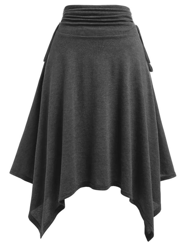 Cinched Waist Heathered Handkerchief Skirt