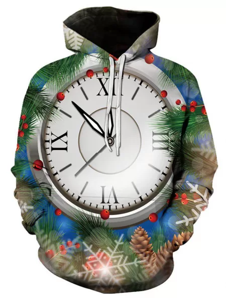 Clock Pattern Christmas Hoodie