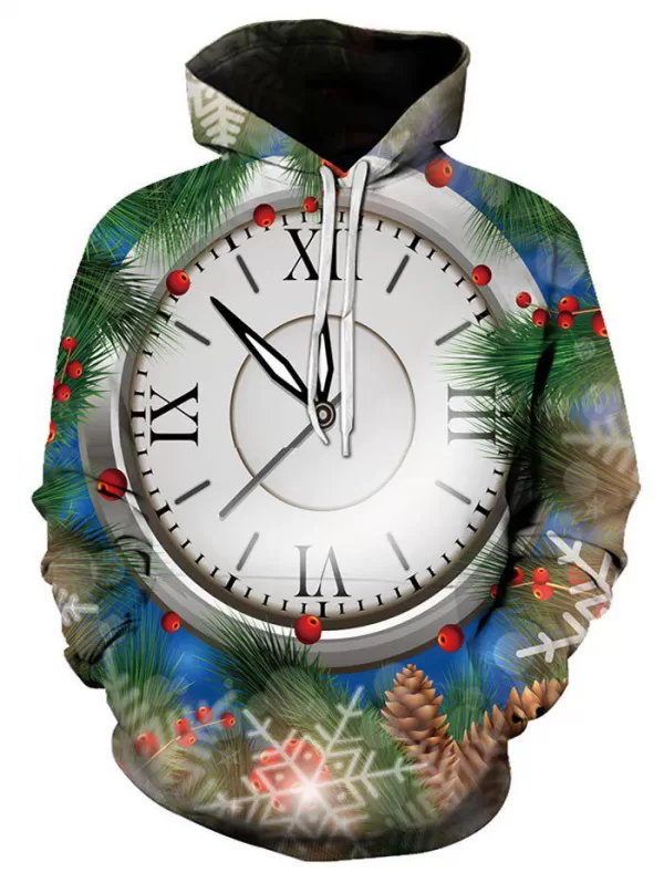 Clock Pattern Christmas Hoodie