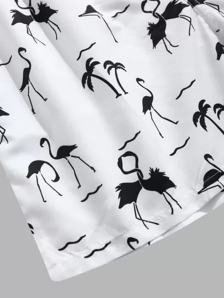 Coconut Tree And Flamingo Printed Beach Shorts