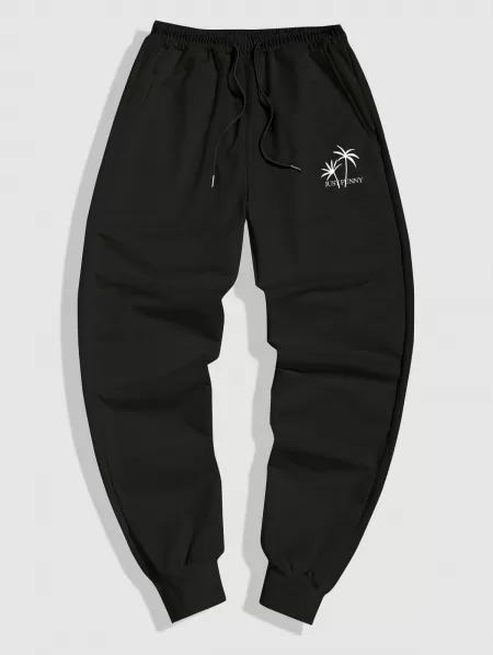 Coconut Tree Printed Drawstring Jogger Sweatpants