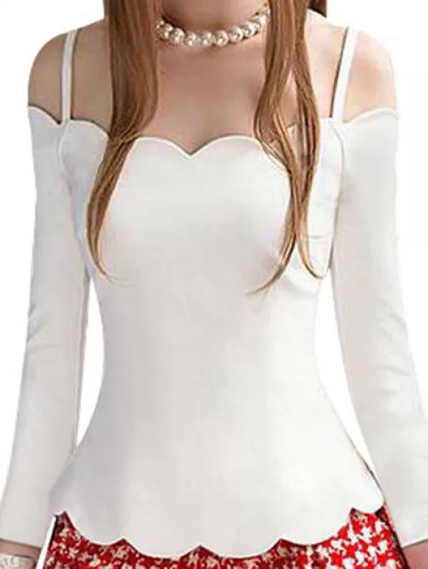 Cold Shoulder Scalloped Plain T-shirt